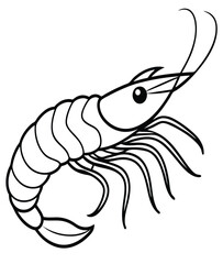 Shrimp and cartoon fish vector illustration on white background