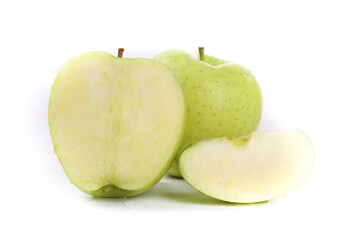 Fresh Green Apples Sliced on White Background - Healthy Fruit Food Photography