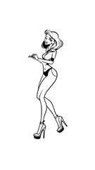 Beautiful woman dancing black and white vector illustration elegant graceful artistic silhouette design
