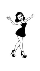 Beautiful woman dancing black and white vector illustration elegant graceful artistic silhouette design