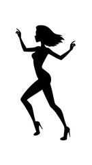 Beautiful woman dancing black and white vector illustration elegant graceful artistic silhouette design