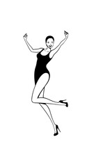 Beautiful woman dancing black and white vector illustration elegant graceful artistic silhouette design