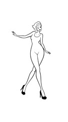 Beautiful woman dancing black and white vector illustration elegant graceful artistic silhouette design