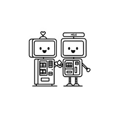 Cute robot love friendship vector illustration design concept for technology and artificial intelligence art
