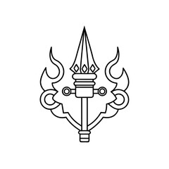Outline of trident with flames on transparent background