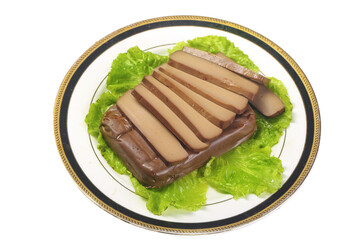 Chinese Dried Bean Curd Tofu Slices with Lettuce on Elegant Plate - Traditional Asian Cuisine