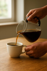 Morning ritual with coffee in cozy natural light