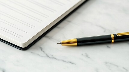 Detailed view of a budget planner book, open to a monthly spread, pen resting, organized