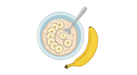 A delicious and healthy bowl of oatmeal topped with fresh banana slices.