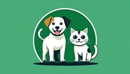 Cartoon dog and cat, friendly, standing side-by-side