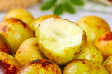 Fresh Zhanhua Winter Jujube Fruits Cut Open Showing White Flesh - Sweet Chinese Dates