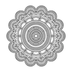 Crochet doily lace pattern vector with mandala inspired round design in minimalist black and white isolated illustration