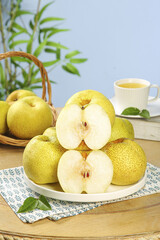 Fresh Dangshan Pears from Anhui China with Tea Cup Still Life Food Photography