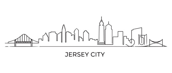 Fototapeta premium Jersey City Line Art skyline horizontal banner. Jersey City, New Jersey. Vector template for your design. with white background