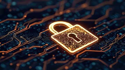 Detailed view of a digital padlock icon glowing on a financial website, secure connection, online safety,