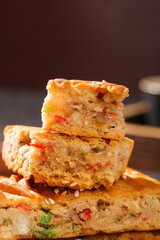 Traditional Five Grain Wedding Cake with Colorful Ingredients and Coarse Texture