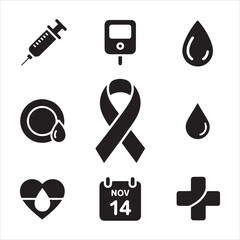 Fototapeta premium world diabetes day vaceor art icon pack icon set bandle banner silhouette black and white backgrount.