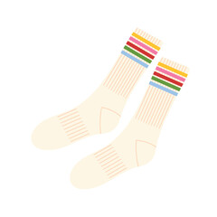 White socks with rainbow stripes. Decorative clothing accessory. Vector illustration isolated on white background.