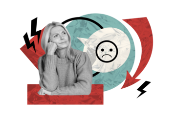 Composite photo collage of minded blonde girl negative emoji bullying text box offender lightning hate isolated on painted background