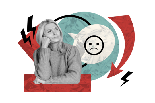 Composite photo collage of minded blonde girl negative emoji bullying text box offender lightning hate isolated on painted background