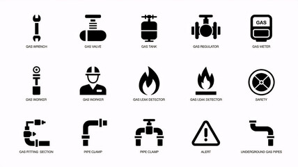 Gas Worker Icons: 15 Simple White Background Designs