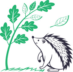 Cute Hedgehog Illustration with Tree and Leaves