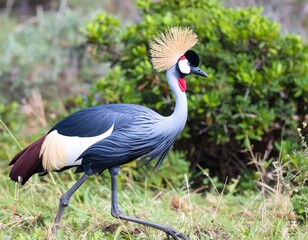 Fototapeta premium Grey crowned crane in profile, walking