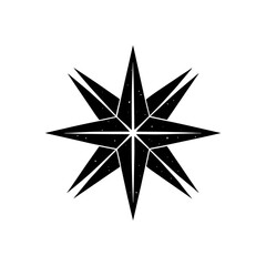 Obraz premium Black eight pointed star with thin border on transparent background
