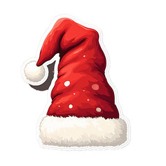 2D Sticker Vector Illustration Isolated Christmas Festive Santa Red Hat