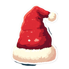 2D Sticker Vector Illustration Isolated Christmas Festive Santa Red Hat