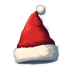 2D Sticker Vector Illustration Isolated Christmas Festive Santa Red Hat