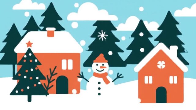 Winter scene with snowman