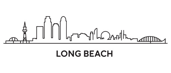 Fototapeta premium Long Beach Line Art skyline silhouette. Black Long Beach city design isolated. with white background