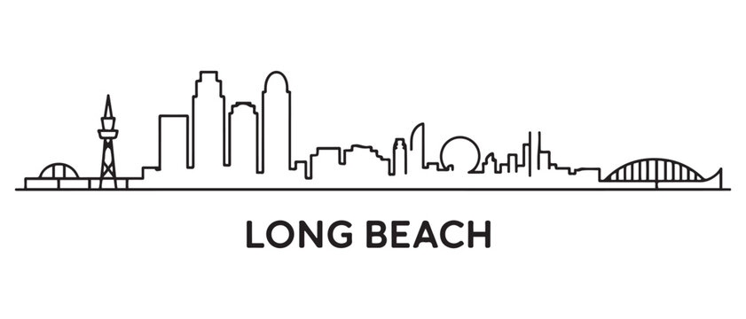 Long Beach Line Art skyline silhouette. Black Long Beach city design isolated. with white background