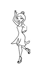 Beautiful woman dancing black and white vector illustration elegant graceful artistic silhouette design