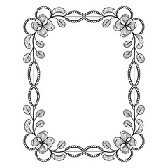 Crochet floral border ornament in elegant lace style frame design in black and white vector illustration decoration element