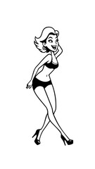 Beautiful woman dancing black and white vector illustration elegant graceful artistic silhouette design