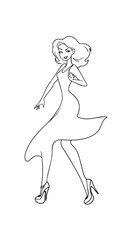 Beautiful woman dancing black and white vector illustration elegant graceful artistic silhouette design