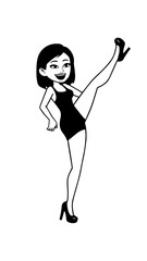 Beautiful woman dancing black and white vector illustration elegant graceful artistic silhouette design