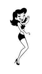 Beautiful woman dancing black and white vector illustration elegant graceful artistic silhouette design