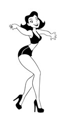 Beautiful woman dancing black and white vector illustration elegant graceful artistic silhouette design