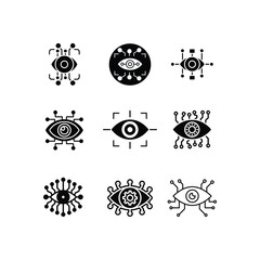 Technology Eye Icons Set – AI Vision, Surveillance, and Digital Monitoring Symbols