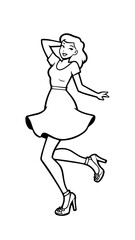 Beautiful woman dancing black and white vector illustration elegant graceful artistic silhouette design