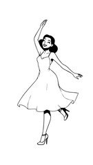 Beautiful woman dancing black and white vector illustration elegant graceful artistic silhouette design