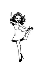 Beautiful woman dancing black and white vector illustration elegant graceful artistic silhouette design