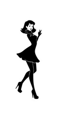 Beautiful woman dancing black and white vector illustration elegant graceful artistic silhouette design