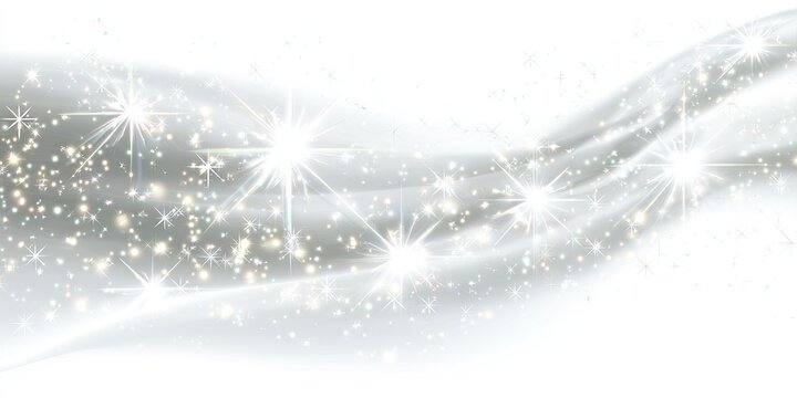 Abstract shimmering silver design with flowing lines and sparkling stars