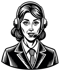 Customer Support Representative: A professional, elegantly drawn image of a dedicated customer support representative, equipped with a headset, exudes warmth and professionalism.
