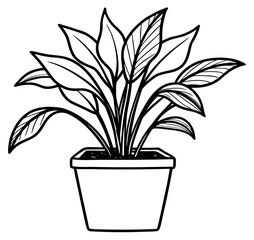 Potted Plant Illustration: A stylish monochrome illustration showcasing a flourishing potted plant with elegant foliage, symbolizing tranquility and an appreciation for nature indoors.