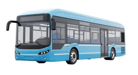 Isolated Blue Bus Represents Green Transportation System; Modern Public Transport Concept